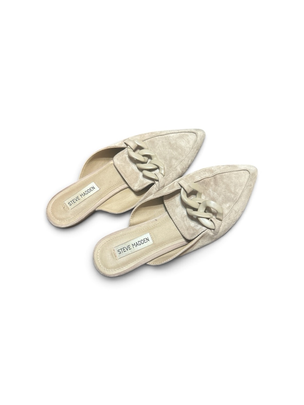 Steve Madden Cream Pointed-Toe Chain Mules